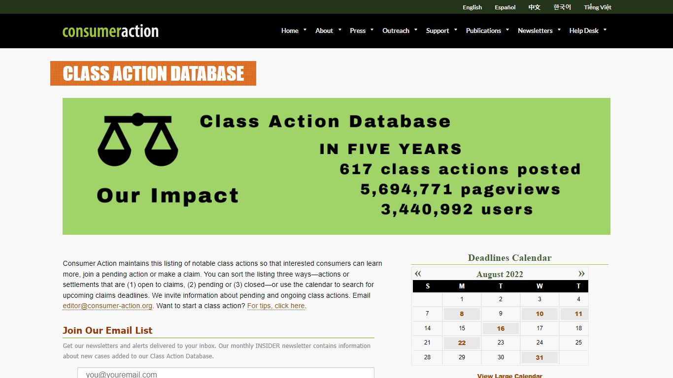 Consumer Action - Class Action Database